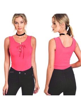 Sexy Red Coral Lace up Bodysuits Tank NEW W Tags